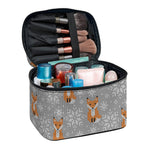 Snowy Fox Knitted Pattern Print Travel Makeup Bag