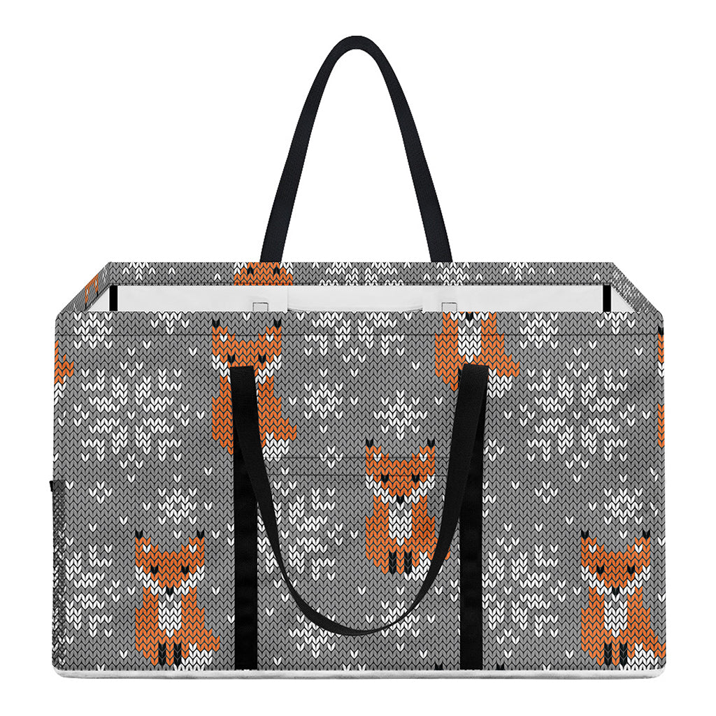 Snowy Fox Knitted Pattern Print Utility Tote Bag