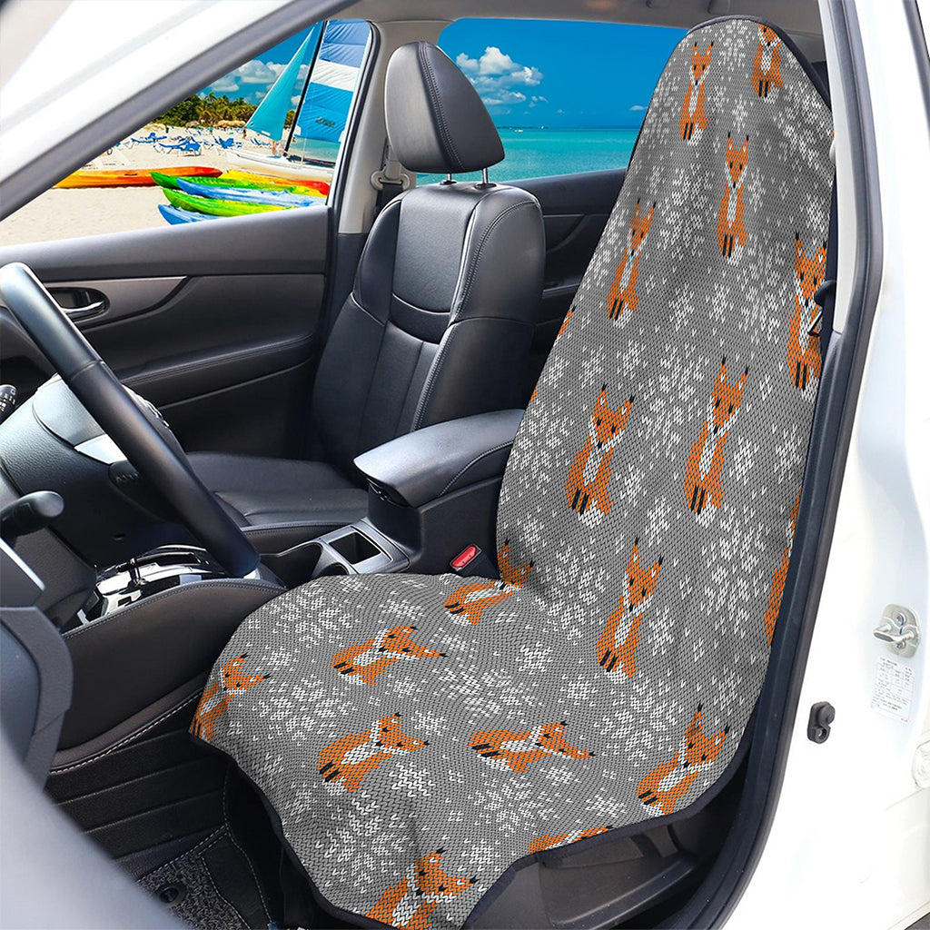 Snowy Fox Knitted Pattern Print Waterproof Car Seat Cover
