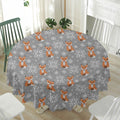 Snowy Fox Knitted Pattern Print Waterproof Round Tablecloth