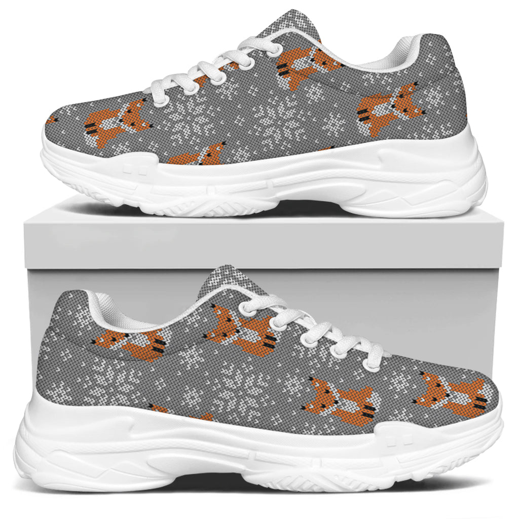 Snowy Fox Knitted Pattern Print White Chunky Shoes