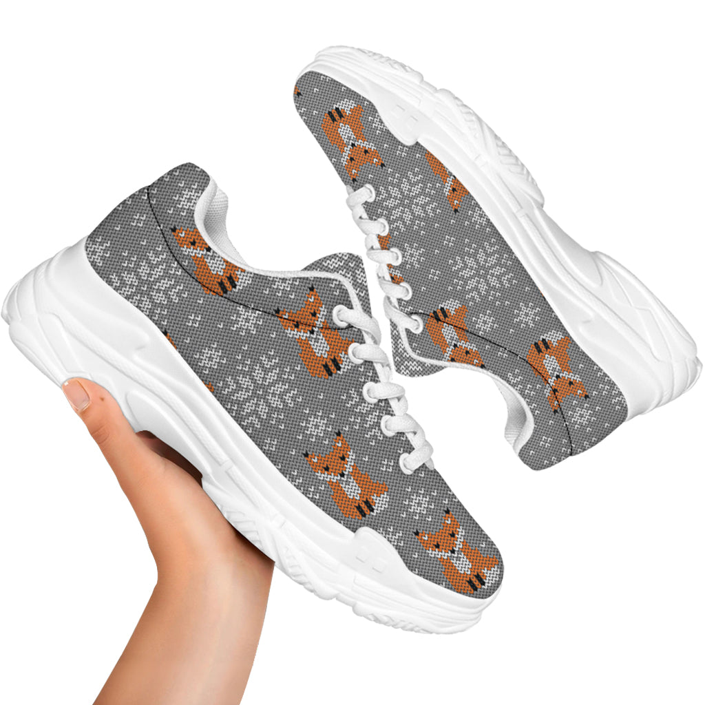 Snowy Fox Knitted Pattern Print White Chunky Shoes