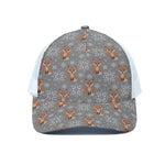 Snowy Fox Knitted Pattern Print White Mesh Trucker Cap
