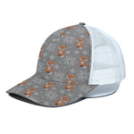 Snowy Fox Knitted Pattern Print White Mesh Trucker Cap