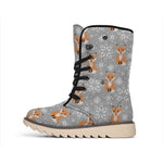 Snowy Fox Knitted Pattern Print Winter Boots