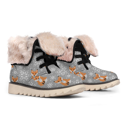 Snowy Fox Knitted Pattern Print Winter Boots