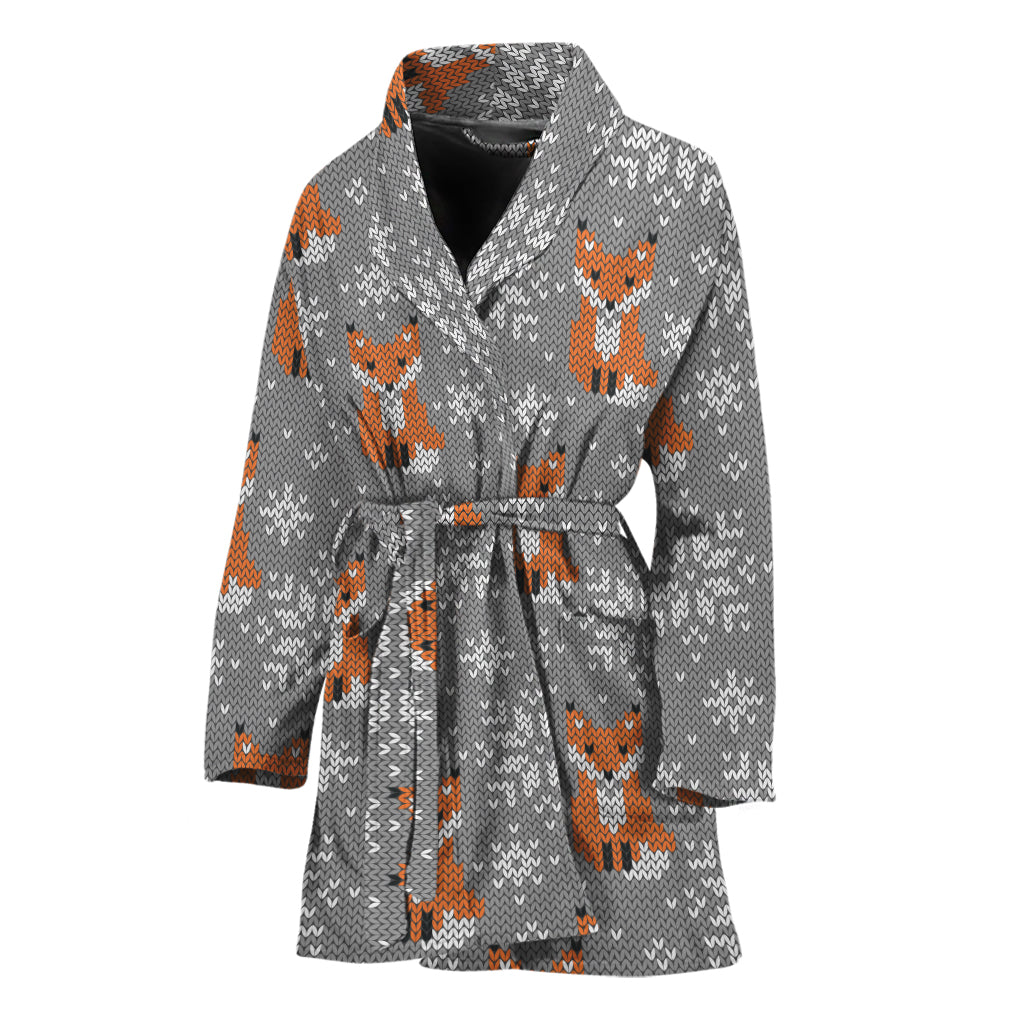 Snowy Fox Knitted Pattern Print Women's Bathrobe