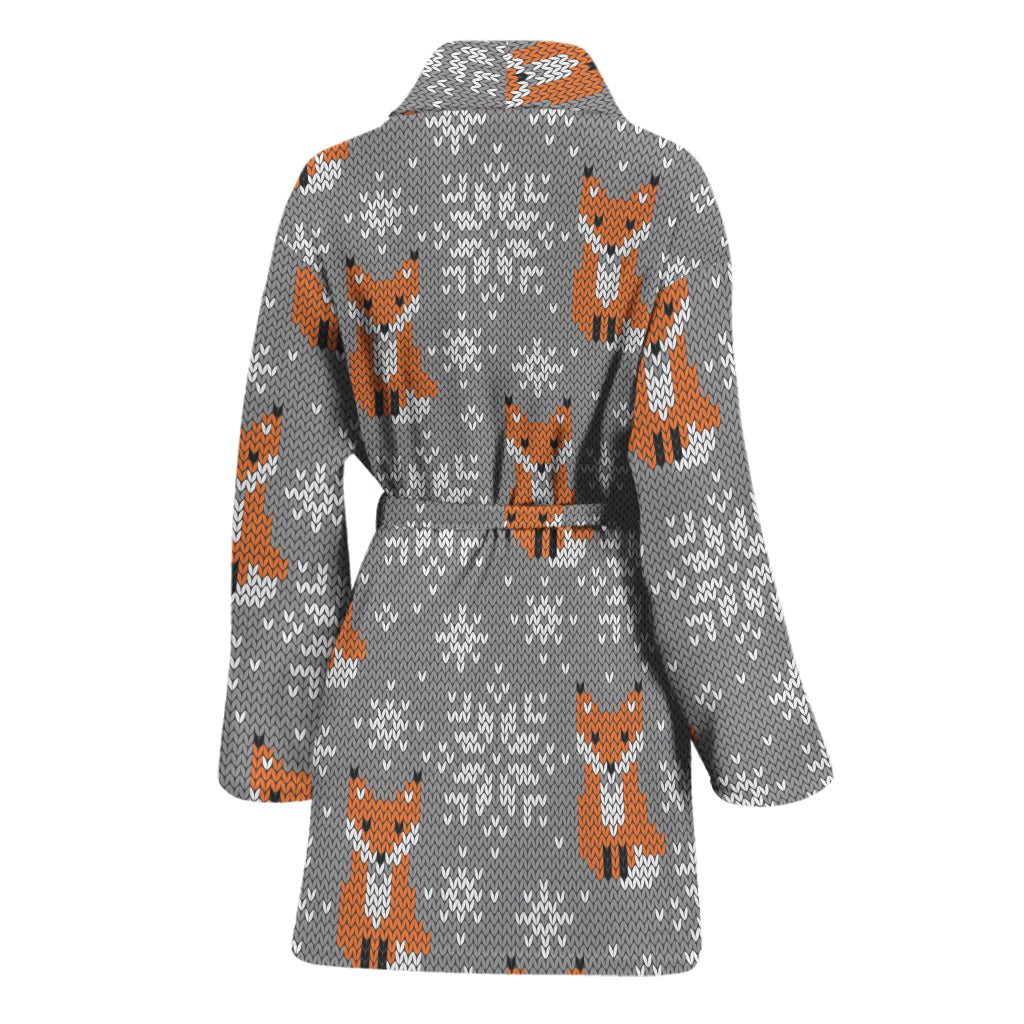 Snowy Fox Knitted Pattern Print Women's Bathrobe