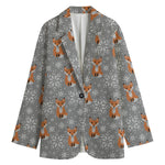 Snowy Fox Knitted Pattern Print Women's Blazer