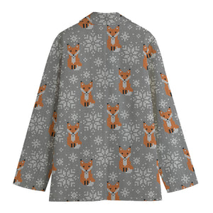 Snowy Fox Knitted Pattern Print Women's Blazer