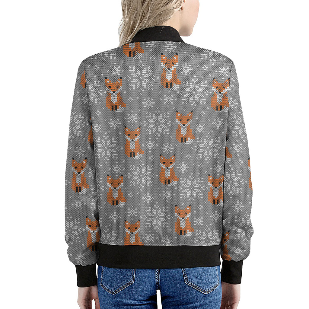 Snowy Fox Knitted Pattern Print Women's Bomber Jacket