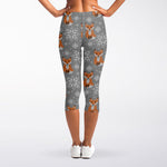 Snowy Fox Knitted Pattern Print Women's Capri Leggings