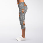 Snowy Fox Knitted Pattern Print Women's Capri Leggings