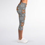 Snowy Fox Knitted Pattern Print Women's Capri Leggings