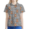 Snowy Fox Knitted Pattern Print Women's Polo Shirt