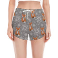 Snowy Fox Knitted Pattern Print Women's Split Running Shorts