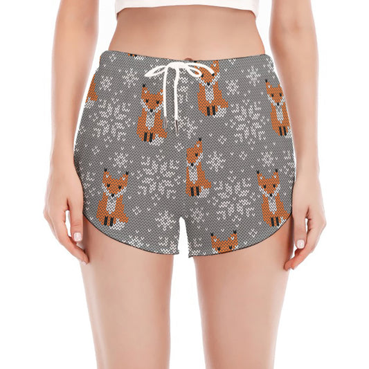 Snowy Fox Knitted Pattern Print Women's Split Running Shorts