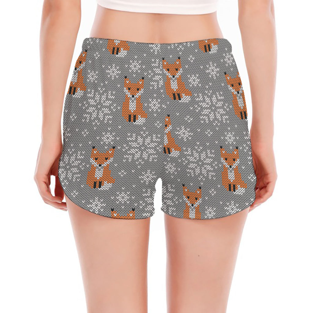 Snowy Fox Knitted Pattern Print Women's Split Running Shorts