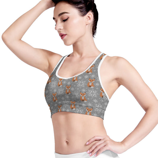 Snowy Fox Knitted Pattern Print Women's Sports Bra