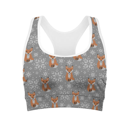 Snowy Fox Knitted Pattern Print Women's Sports Bra