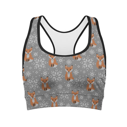 Snowy Fox Knitted Pattern Print Women's Sports Bra