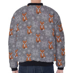 Snowy Fox Knitted Pattern Print Zip Sleeve Bomber Jacket