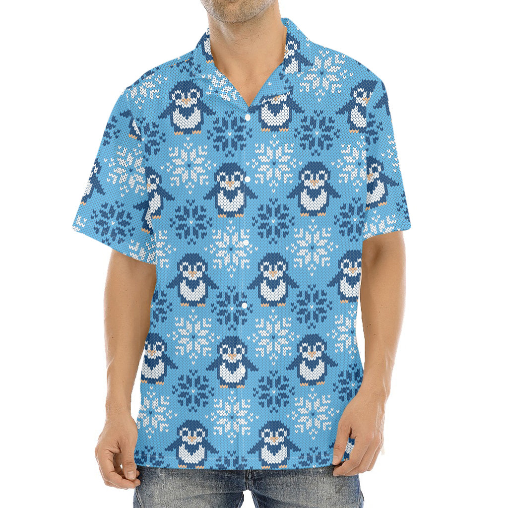 Snowy Penguin Knitted Pattern Print Aloha Shirt