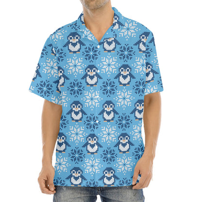 Snowy Penguin Knitted Pattern Print Aloha Shirt