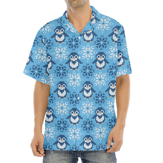 Snowy Penguin Knitted Pattern Print Aloha Shirt