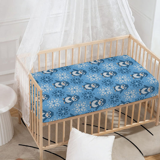 Snowy Penguin Knitted Pattern Print Baby Crib Sheet