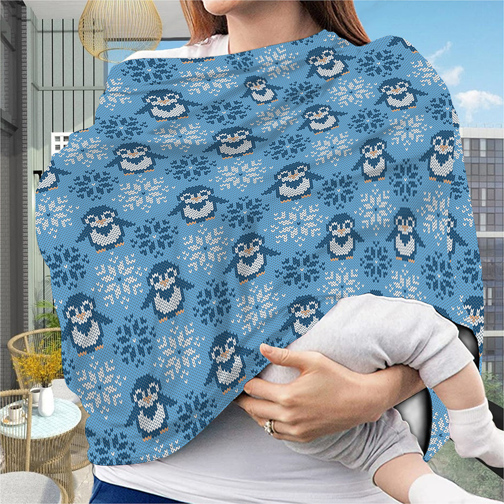 Snowy Penguin Knitted Pattern Print Baby Seat Cover