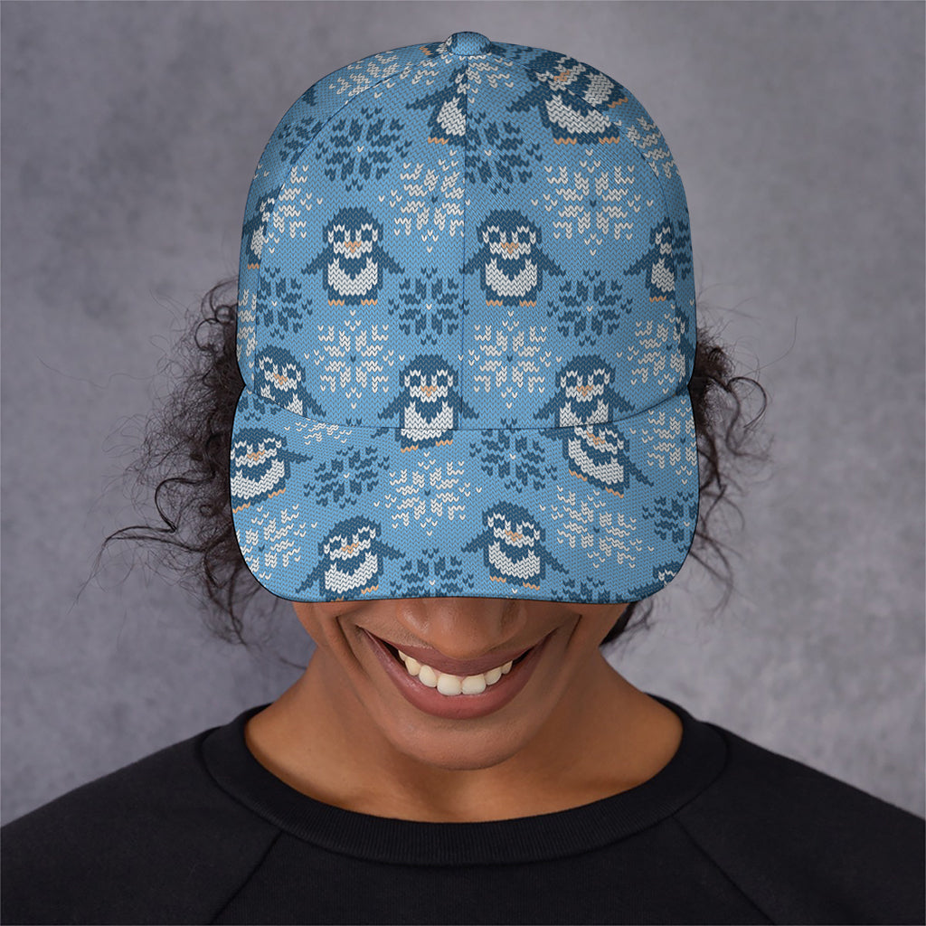 Snowy Penguin Knitted Pattern Print Baseball Cap