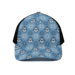 Snowy Penguin Knitted Pattern Print Black Mesh Trucker Cap