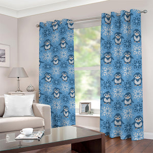 Snowy Penguin Knitted Pattern Print Blackout Grommet Curtains