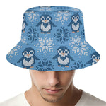Snowy Penguin Knitted Pattern Print Bucket Hat