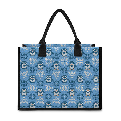 Snowy Penguin Knitted Pattern Print Canvas Tote Bag