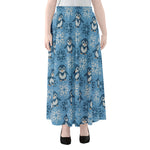 Snowy Penguin Knitted Pattern Print Chiffon Maxi Skirt