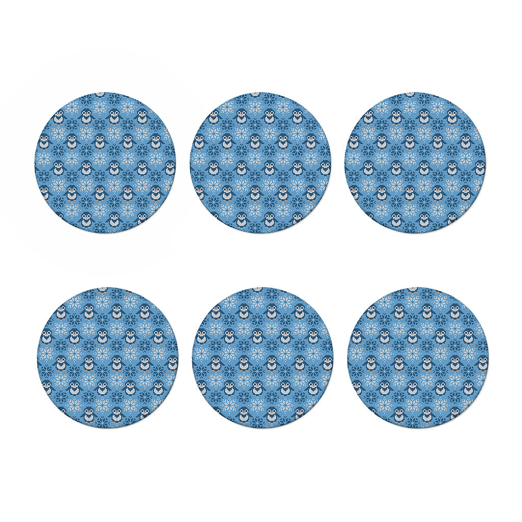 Snowy Penguin Knitted Pattern Print Coaster Set