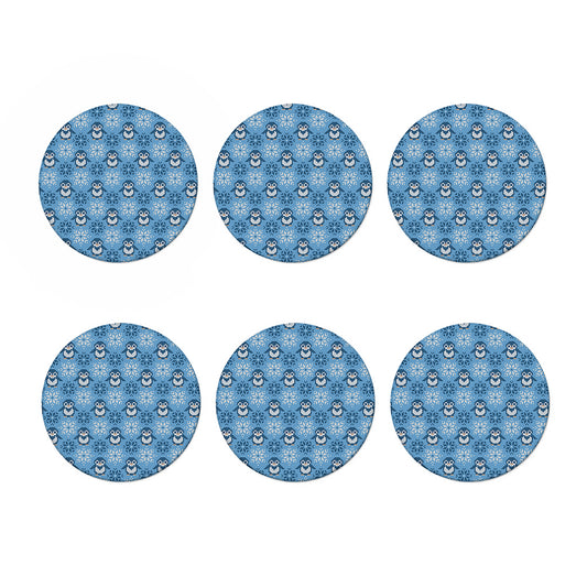 Snowy Penguin Knitted Pattern Print Coaster Set