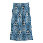 Snowy Penguin Knitted Pattern Print Cotton Front Slit Maxi Skirt