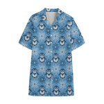Snowy Penguin Knitted Pattern Print Cotton Hawaiian Shirt