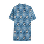 Snowy Penguin Knitted Pattern Print Cotton Hawaiian Shirt