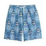 Snowy Penguin Knitted Pattern Print Cotton Shorts