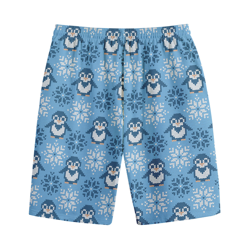 Snowy Penguin Knitted Pattern Print Cotton Shorts