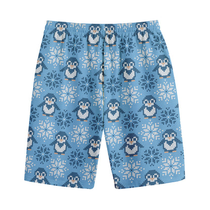 Snowy Penguin Knitted Pattern Print Cotton Shorts