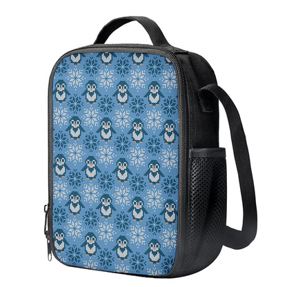 Snowy Penguin Knitted Pattern Print Crossbody Lunch Bag