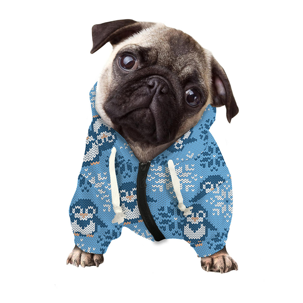 Snowy Penguin Knitted Pattern Print Dog Zip Up Hoodie