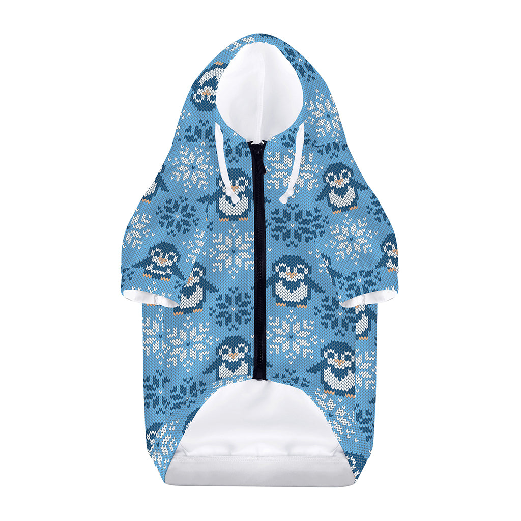 Snowy Penguin Knitted Pattern Print Dog Zip Up Hoodie