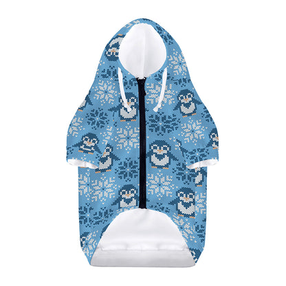 Snowy Penguin Knitted Pattern Print Dog Zip Up Hoodie