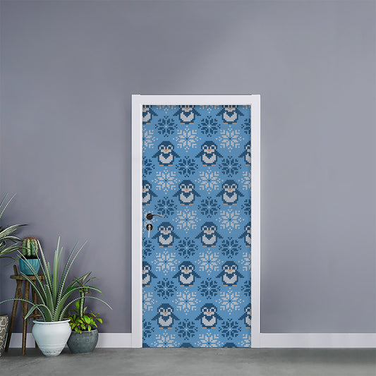 Snowy Penguin Knitted Pattern Print Door Sticker
